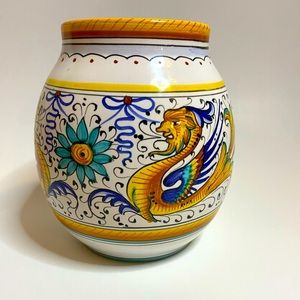 Deruta Italian Pottery Raffaellesco Sea Dragon Vase Frattelli Mari